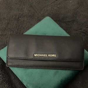Michael Kors Black Clutch with Gold Logo